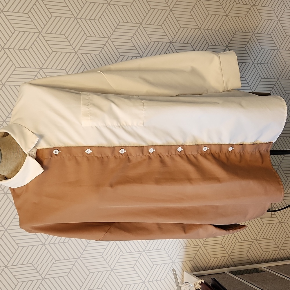 4 for $19 SHEIN Curve Oversized Button-Down Blouse Tan and White Colorblock 1X